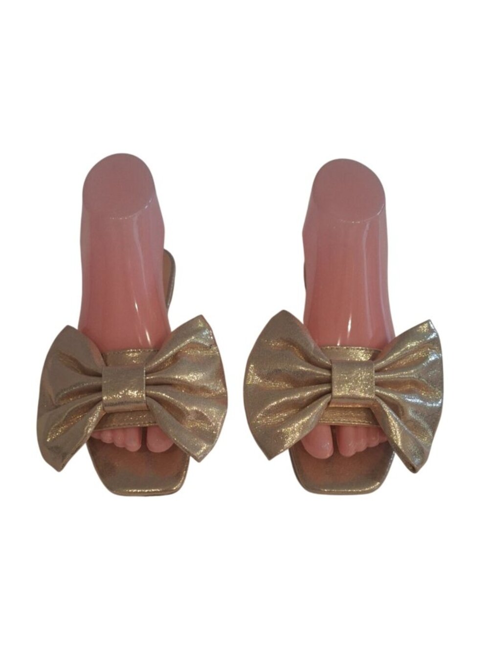 Bamboo Womens Gold Metallic Bow Slide Sandals 38 Coquette Balletcore Flats